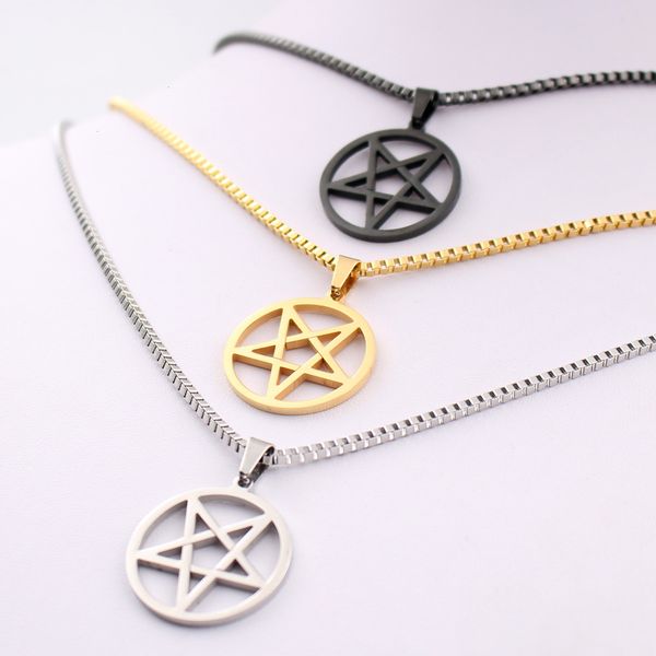 satanic satan pentacle wicca pentagram symbol worship stainless steel pendant necklace silver gold black 2.4mm 24 inch box chain for mens
satanic satan pentacle wicca pentagram symbol worship stainless steel pendant necklace silver gold black 2.4mm 24 inch box chain for mens