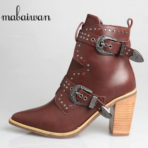 boots mabaiwan women thick high heel ankle genuine leather rivet buckle shoes woman zipper equestrian pointed toe boots1, Black
boots mabaiwan women thick high heel ankle genuine leather rivet buckle shoes woman zipper equestrian pointed toe boots1, Black