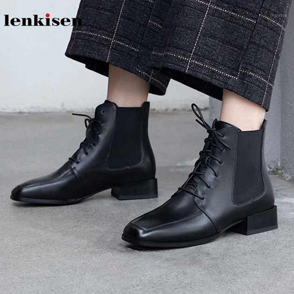 lenkisen genuine leather handsome british style square toe med heels office lady lace up winter keep warm women ankle boots l131, Black
lenkisen genuine leather handsome british style square toe med heels office lady lace up winter keep warm women ankle boots l131, Black