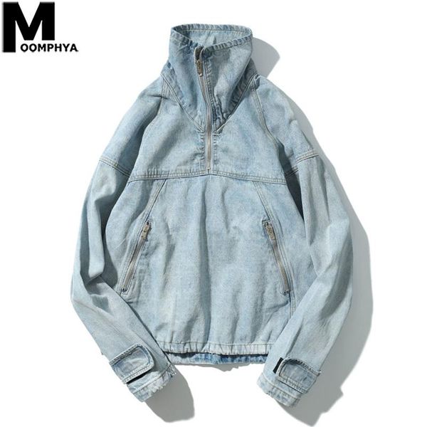 men's jackets moomphya streetwear half zipper pullover denim jacket men hip hop clothes 2021 oversized coat outwear turtleneck, Black;brown
men's jackets moomphya streetwear half zipper pullover denim jacket men hip hop clothes 2021 oversized coat outwear turtleneck, Black;brown