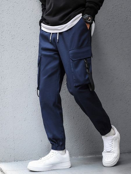 men strap detail flap pocket drawstring cargo pants c7eb#, Black
men strap detail flap pocket drawstring cargo pants c7eb#, Black