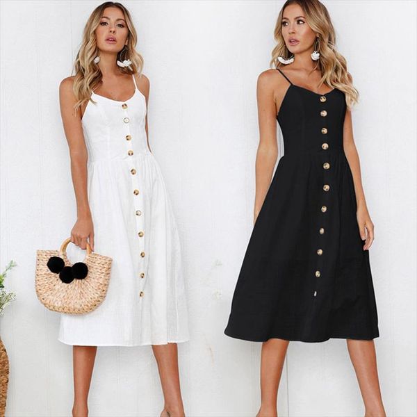 sleeveless backelss summer dress women 2020 black white casual dress spaghetti strap dresses button midi sundress female, Black;gray
sleeveless backelss summer dress women 2020 black white casual dress spaghetti strap dresses button midi sundress female, Black;gray