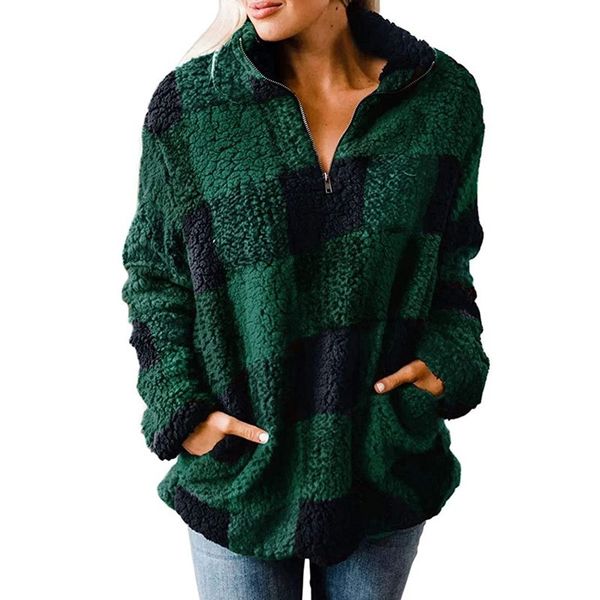 women autumn winter full sleeves blouse loose thickened plaid zipper high-neck pullover plush hoodie jacket female coat s-xxl e122904, Black;brown
women autumn winter full sleeves blouse loose thickened plaid zipper high-neck pullover plush hoodie jacket female coat s-xxl e122904, Black;brown