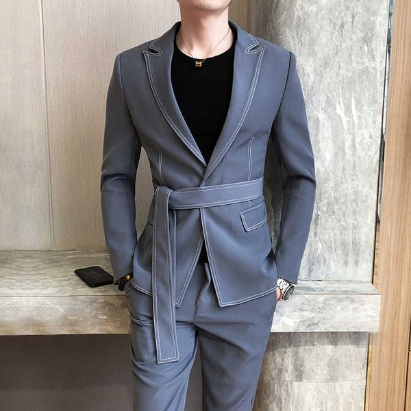 fashion men's slim fit with belt one button blazers jacket suit pants 2 pieces set suits gray black white smart casual a22, White;black
fashion men's slim fit with belt one button blazers jacket suit pants 2 pieces set suits gray black white smart casual a22, White;black