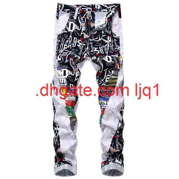 white new letter printing casual pants men's stitching color printing pants men's jeans fashion, Blue
white new letter printing casual pants men's stitching color printing pants men's jeans fashion, Blue