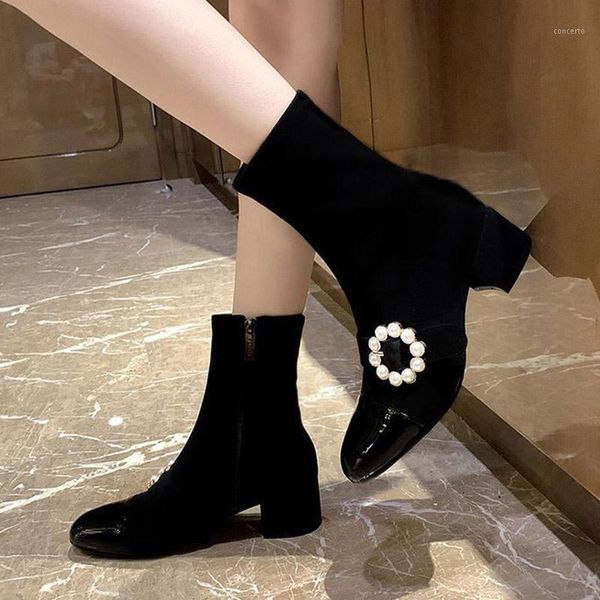 women pearl booties black flock fashion ankle boots bead ladies dress shoes square mid heels 2020 winter 35-41 botas mujer 8467l1
women pearl booties black flock fashion ankle boots bead ladies dress shoes square mid heels 2020 winter 35-41 botas mujer 8467l1