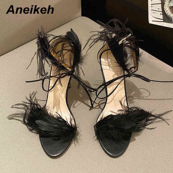 aneikeh 2022 new pu fashion peep toe sandals women's summer thin heels shoes party basic solid sweet feather elegant white y220209, Black
aneikeh 2022 new pu fashion peep toe sandals women's summer thin heels shoes party basic solid sweet feather elegant white y220209, Black