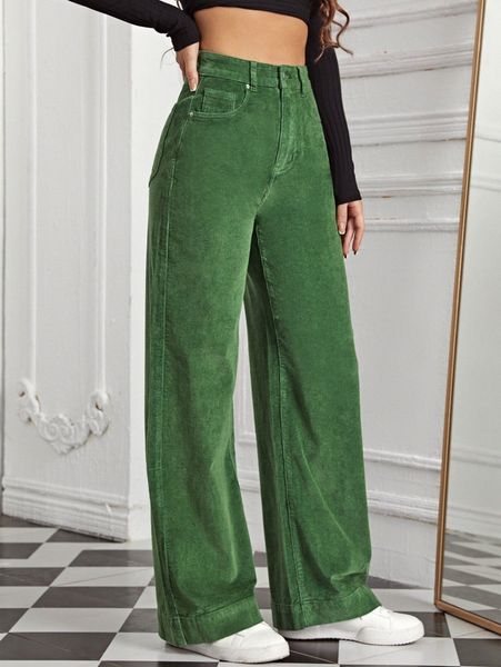 high waist slant pocket cord pants 82nb#, Black;white