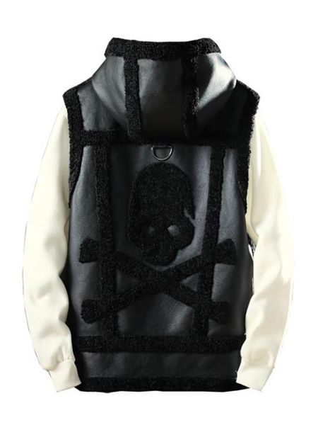 men's fur & faux vintage hooded mens vest coats winter warm mans leather skulls pattern european oversized streetwear a863, Black
men's fur & faux vintage hooded mens vest coats winter warm mans leather skulls pattern european oversized streetwear a863, Black