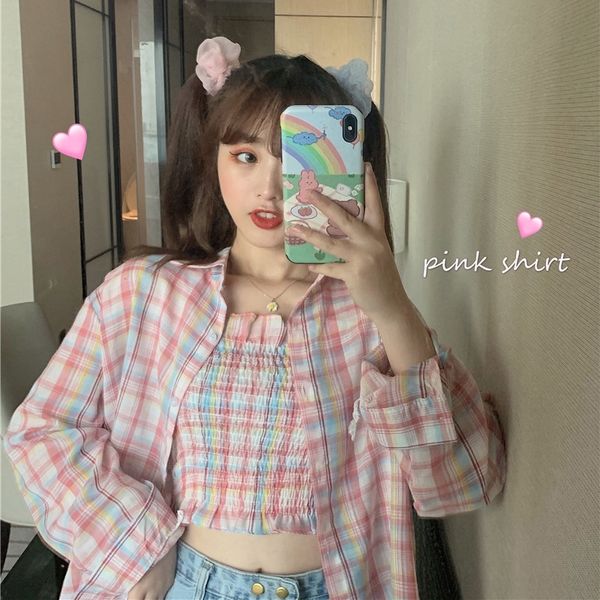 nbydb summer 2020 new super xiansen shirt pink plaid loose long thin with sleeve shirt women's fashion 3ffsn set two-piece, Gray
nbydb summer 2020 new super xiansen shirt pink plaid loose long thin with sleeve shirt women's fashion 3ffsn set two-piece, Gray