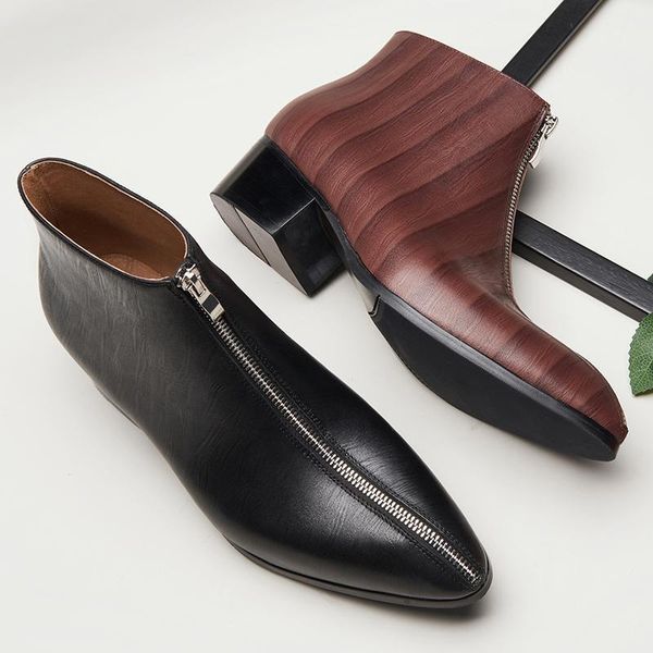 genuine leather boots men cow leather men pointed toe high heels zipper ankle boots winter autumn wedding1, Black
genuine leather boots men cow leather men pointed toe high heels zipper ankle boots winter autumn wedding1, Black