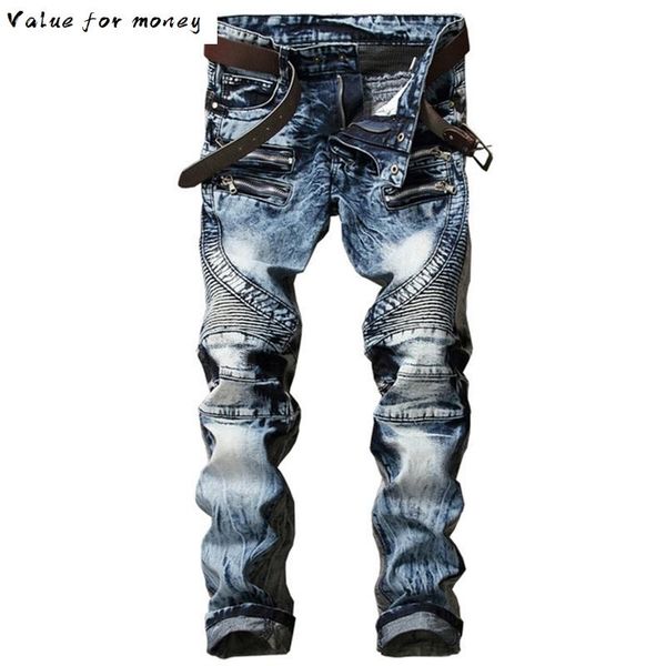 biker men's fashion jeans pants slim fit pleated motocycle denim trousers designer multi zippers straight, Blue
biker men's fashion jeans pants slim fit pleated motocycle denim trousers designer multi zippers straight, Blue