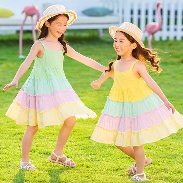 big 2020 summer children's clothing girls cotton drs little girl suspender rainbow skirt a482, Red;yellow
big 2020 summer children's clothing girls cotton drs little girl suspender rainbow skirt a482, Red;yellow