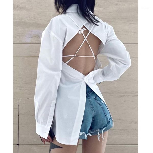 7.6 2020 summer women's new chic cropped hollow out backless lace-up solid color design cotton long sleeve white blouse1
7.6 2020 summer women's new chic cropped hollow out backless lace-up solid color design cotton long sleeve white blouse1