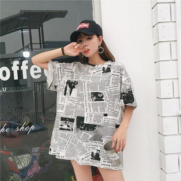 t shirts women short sleeved newspaper pattern print long style batwing sleeve womens t shirt all match trendy chic leisure soft, White
t shirts women short sleeved newspaper pattern print long style batwing sleeve womens t shirt all match trendy chic leisure soft, White