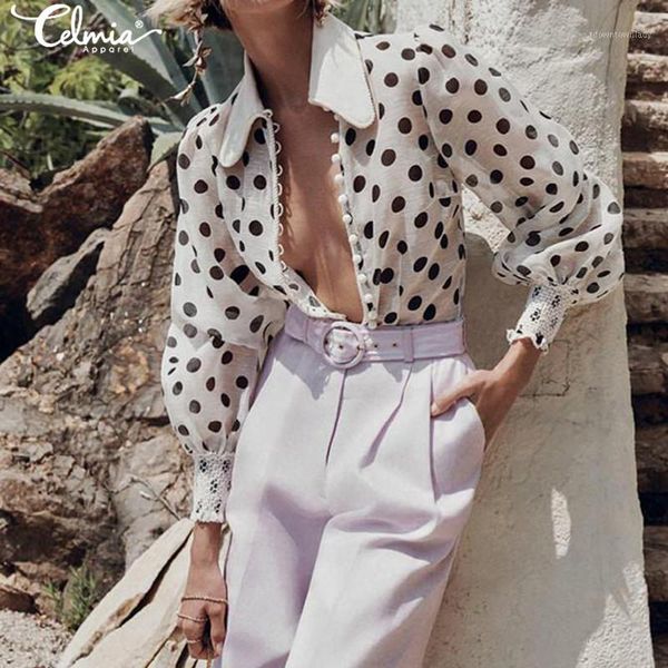 women's blouses & shirts 2021 celmia women wave point blouse long sleeve buttons casual loose polka dot work plus size blusas femininas, White
women's blouses & shirts 2021 celmia women wave point blouse long sleeve buttons casual loose polka dot work plus size blusas femininas, White