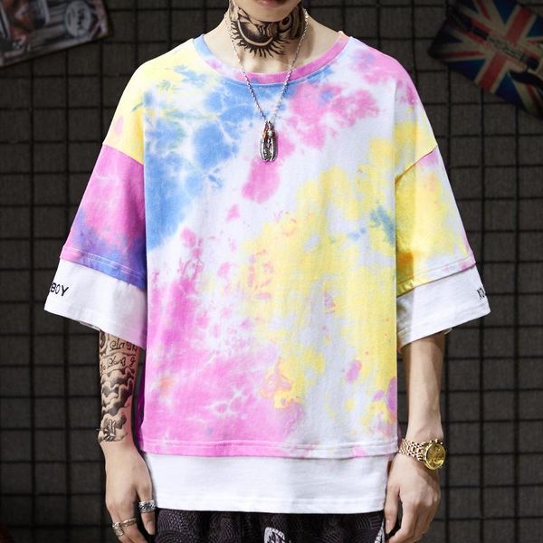 2020 new summer style men tie die tshirt streetwear loose fit fake 2 pieces tees for male o-neck plus size s-3xl, White;black
2020 new summer style men tie die tshirt streetwear loose fit fake 2 pieces tees for male o-neck plus size s-3xl, White;black