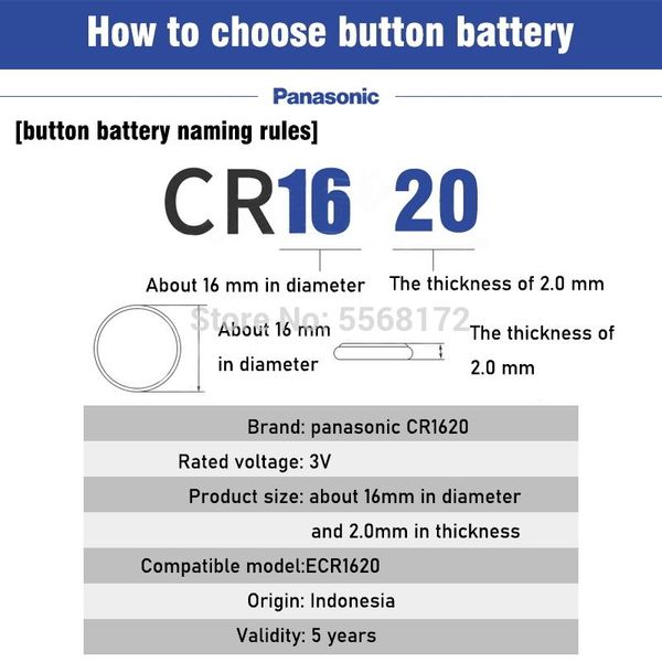 panasonic original product 5pcs/lot cr1620 button cell batteries for watch 3v lithium battery cr 1620 remote control calculator sqcaqw, Bronze;slivery
panasonic original product 5pcs/lot cr1620 button cell batteries for watch 3v lithium battery cr 1620 remote control calculator sqcaqw, Bronze;slivery