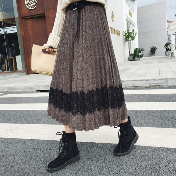 autumn and winter retro elastic waist woolen woolen pleated skirt lace mid-length large skirt women, Black
autumn and winter retro elastic waist woolen woolen pleated skirt lace mid-length large skirt women, Black