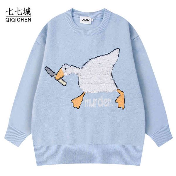 men's and women's duck down knitted cartoon sweaters, harajuku style, hip-hop, casual cotton, White;black
men's and women's duck down knitted cartoon sweaters, harajuku style, hip-hop, casual cotton, White;black
