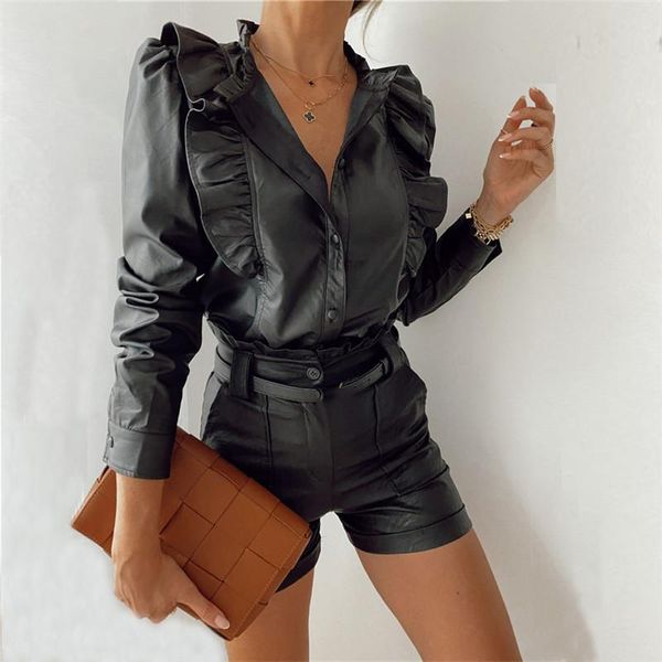 pu leather blouse autumn ruffle long sleeve button turn down collar office ladies retro streetwear shirt female clothes, White
pu leather blouse autumn ruffle long sleeve button turn down collar office ladies retro streetwear shirt female clothes, White