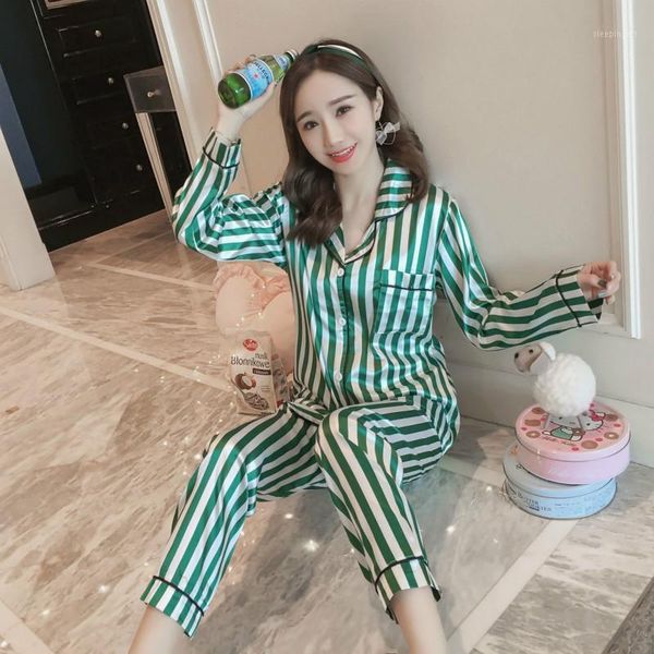 new faux silk pajamas nightwear women set soft and comfortable striped color leisure long sleeve sleepwear1, Black;red
new faux silk pajamas nightwear women set soft and comfortable striped color leisure long sleeve sleepwear1, Black;red
