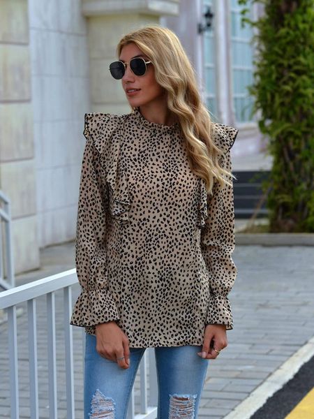 women shirts casual leopard dot print ruffle blouse shirt autumn winter long sleeve elegant office lady v-neck button, White
women shirts casual leopard dot print ruffle blouse shirt autumn winter long sleeve elegant office lady v-neck button, White
