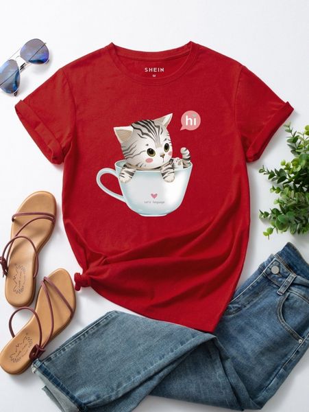 cat & letter graphic tee r8qk#, White
cat & letter graphic tee r8qk#, White