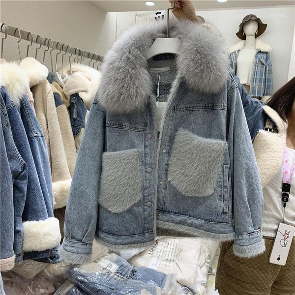 women winter outerwear coat,large fur collar demin lambswool short jacket1, Black;brown
women winter outerwear coat,large fur collar demin lambswool short jacket1, Black;brown