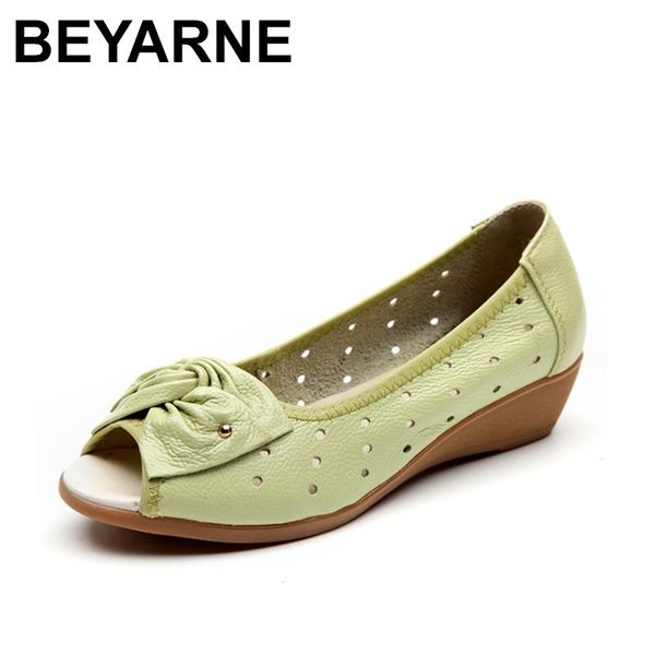beyarne new spring summer wedges sandals women bowtie casual women shoes genuine leather sandals woman fish mouth toe t200529, Black