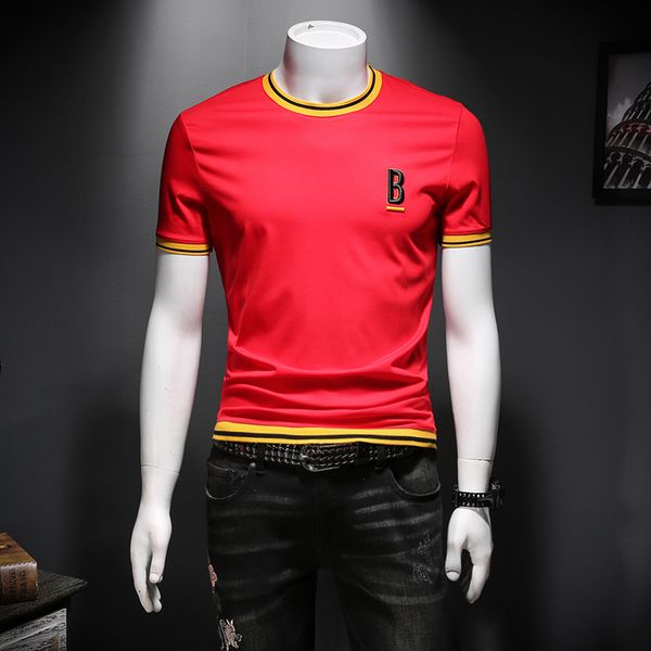 2020 summer mercerized cotton short-sleeved t-shirt men's trendy fashion letter b embroidery rib stitching men's t-shirt, White;black
2020 summer mercerized cotton short-sleeved t-shirt men's trendy fashion letter b embroidery rib stitching men's t-shirt, White;black