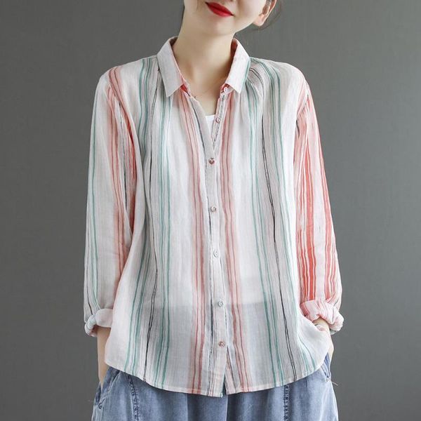 women's blouses & shirts johnature cotton linen retro striped turn-down collar long sleeve single breasted shirt 2021 autumn loose leis, White
women's blouses & shirts johnature cotton linen retro striped turn-down collar long sleeve single breasted shirt 2021 autumn loose leis, White
