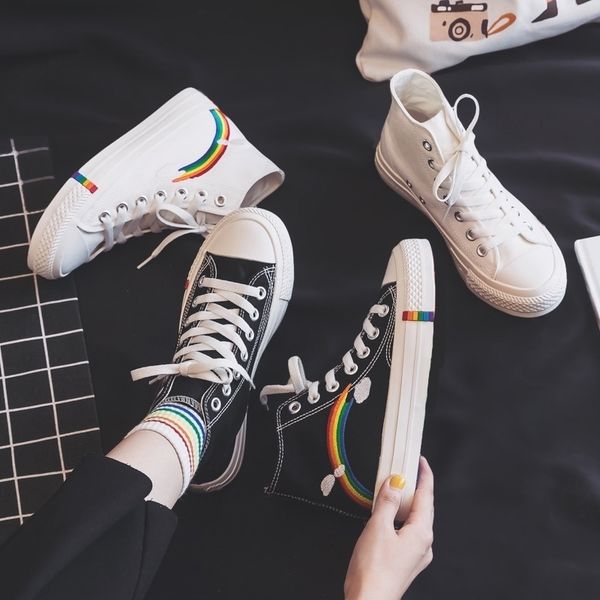 woman vulcanized female canvas shoes classic women rainbow retro lace up flats women's sneakers ladies comfortable high shoes y200801, Black
woman vulcanized female canvas shoes classic women rainbow retro lace up flats women's sneakers ladies comfortable high shoes y200801, Black
