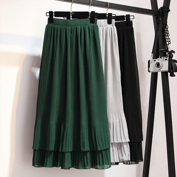 women chiffon pleated skirt vintage high waist skirts womens saia long rokken 2018 summer style jupe femme ruffles skirt, Black
women chiffon pleated skirt vintage high waist skirts womens saia long rokken 2018 summer style jupe femme ruffles skirt, Black