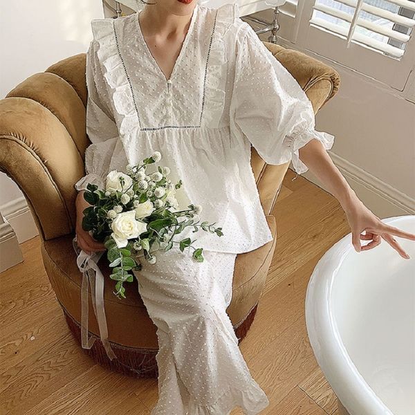 sweet soft white cotton women's pajamas sets female loose v-neck cute dots pyjamas spring autumn casual nightwear suits s-xl y200708, Black;red
sweet soft white cotton women's pajamas sets female loose v-neck cute dots pyjamas spring autumn casual nightwear suits s-xl y200708, Black;red