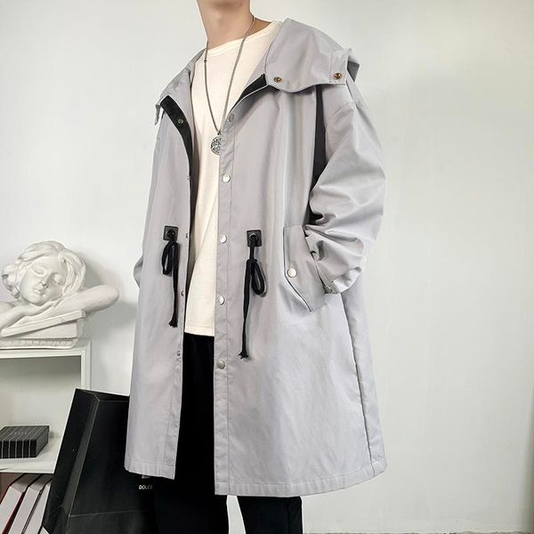 new autumn long trenchcoat men's fashion black white hooded windbreaker button pocket trench coat streetwear youth clothes, Tan;black
new autumn long trenchcoat men's fashion black white hooded windbreaker button pocket trench coat streetwear youth clothes, Tan;black