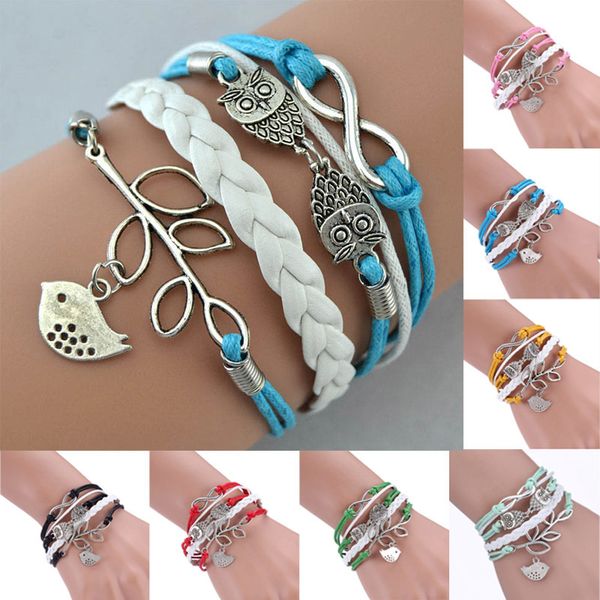 silver plated infinity love retro women 8 owl leaf bird charms bracelet adjustable wrap leather bracelets women men jewelry, Golden;silver
silver plated infinity love retro women 8 owl leaf bird charms bracelet adjustable wrap leather bracelets women men jewelry, Golden;silver