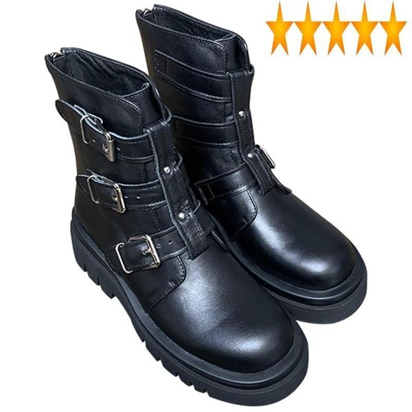 boots biker boyfriend women moto genuine leather ankle round toe cowhide fashion punk style buckle thick platform shoes, Black
boots biker boyfriend women moto genuine leather ankle round toe cowhide fashion punk style buckle thick platform shoes, Black