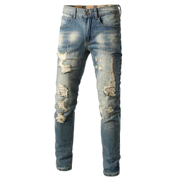 2021 new men vintage ripped jeans classic summer male slim fit straight stretch brand denim pants casual overalls trousers, Blue
2021 new men vintage ripped jeans classic summer male slim fit straight stretch brand denim pants casual overalls trousers, Blue