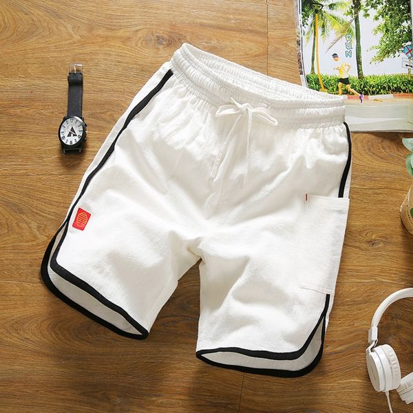 ypgxq summer cotton and loose sports and linen linen shorts men's beach five-point beach pants cotton trend middle men's pants big, Blue