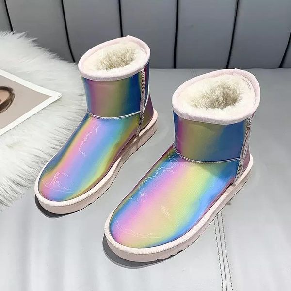 rainbow colorful ladies snow boots winter warm round toe women boots flat ankle slip on female short plush, Black
rainbow colorful ladies snow boots winter warm round toe women boots flat ankle slip on female short plush, Black