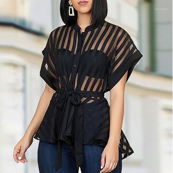 women shirts transparent see through short sleeves with waist belt buttons blouses femme spring summer fashion bluas1, White
women shirts transparent see through short sleeves with waist belt buttons blouses femme spring summer fashion bluas1, White