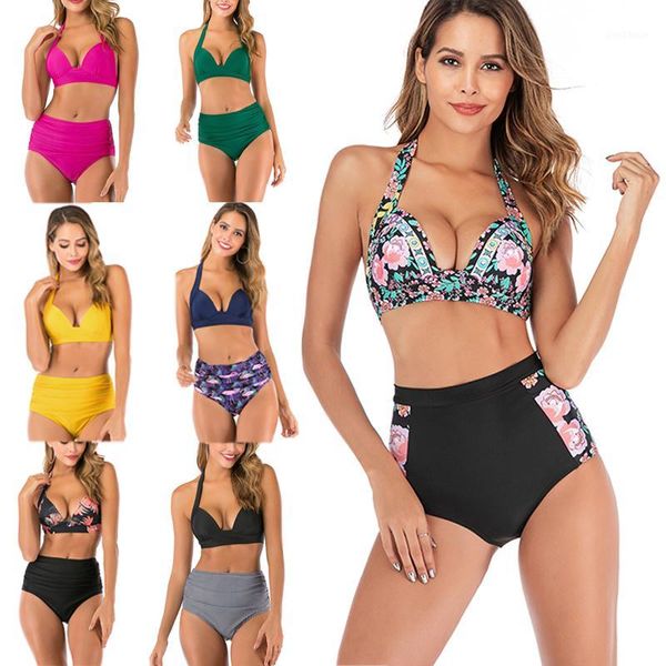 2020 new swimsuit color solid color printing high waist split swimsuit bikini suit women's beach1
2020 new swimsuit color solid color printing high waist split swimsuit bikini suit women's beach1