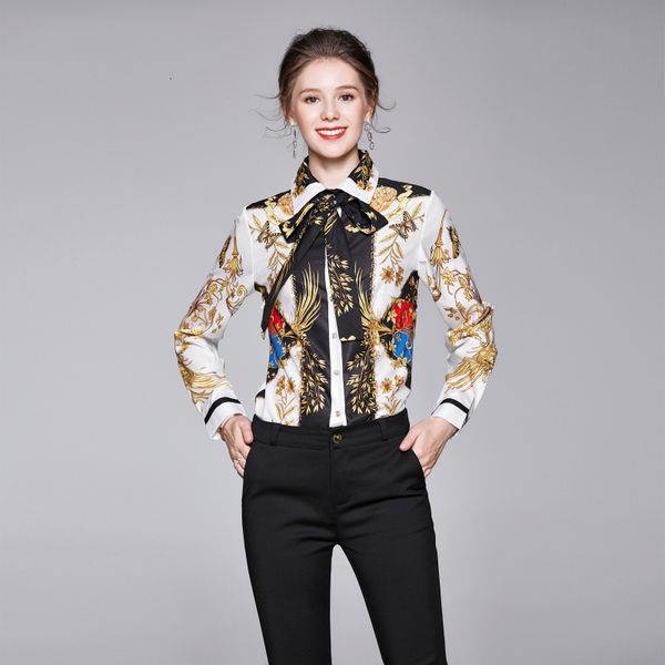 2021 merchall new fashion spring runway designer blouse women's bow collar printed casual shirts t1j9, White
2021 merchall new fashion spring runway designer blouse women's bow collar printed casual shirts t1j9, White