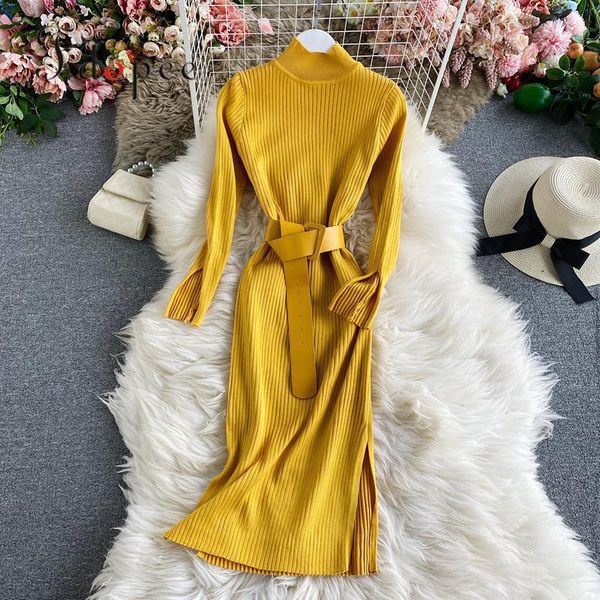 elegant dress autumn winter standing collar bottomed fashion slit knitted vestidos solid color collect waist comfort dress, Black;gray
elegant dress autumn winter standing collar bottomed fashion slit knitted vestidos solid color collect waist comfort dress, Black;gray