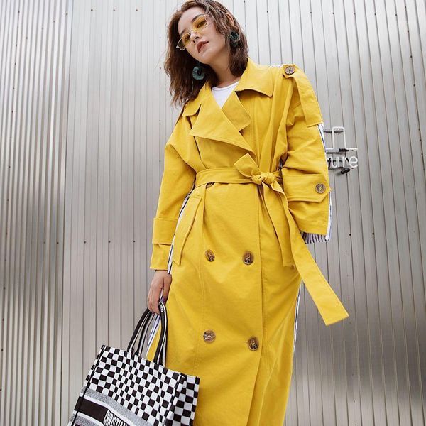 fashion harajuku trench-coat women autumn double-breasted casual striped long-coat yellow streetwear loose hip hop windbreaker1, Tan;black 
fashion harajuku trench-coat women autumn double-breasted casual striped long-coat yellow streetwear loose hip hop windbreaker1, Tan;black