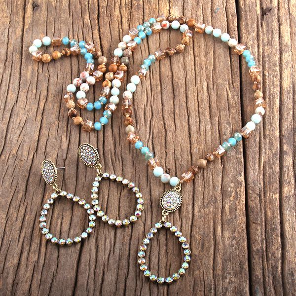 rh fashion jewelry natural stone & glass long knotted drop pendant necklace earring set women gift dropship, Golden;white
rh fashion jewelry natural stone & glass long knotted drop pendant necklace earring set women gift dropship, Golden;white