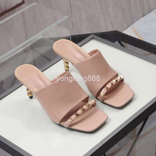 slippers summer cowhide square head thin heel high rivet open toe roman sandals semi slippers for women, Black
slippers summer cowhide square head thin heel high rivet open toe roman sandals semi slippers for women, Black