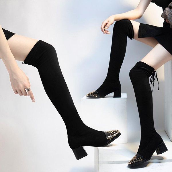 stretch boots women's over-the-knee rivet boots for winter thick heel tight-fitting stretch fabric thigh high long, Black
stretch boots women's over-the-knee rivet boots for winter thick heel tight-fitting stretch fabric thigh high long, Black