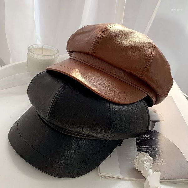 stingy brim hats pu octagonal cap in autumn and winter 2021 british retro trend beret japanese fashion women's leather hat woman hat1, Blue;gray
stingy brim hats pu octagonal cap in autumn and winter 2021 british retro trend beret japanese fashion women's leather hat woman hat1, Blue;gray